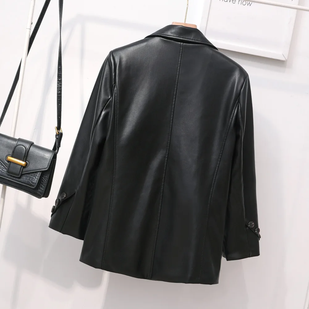 Small suit ladies spring 2023 new Korean version of leather casual suit loose British style coat