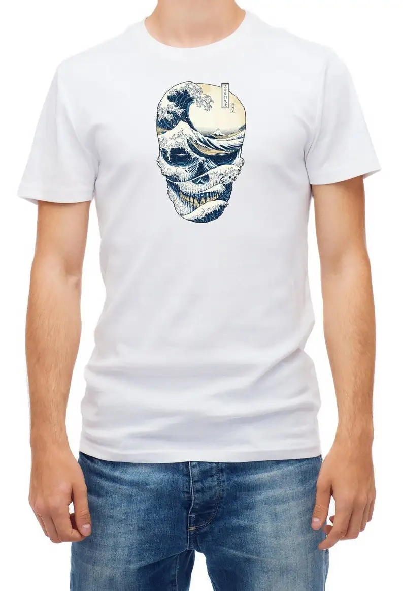 

The Great Wave Skull Japanese Short Sleeve White Men's T Shirt