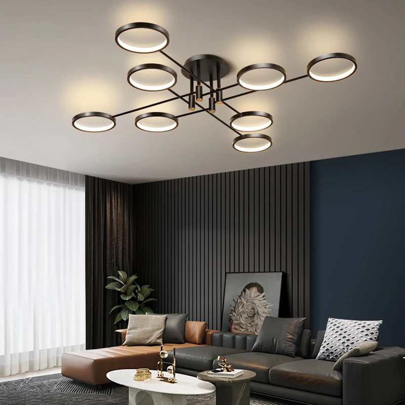 New Modern Style LED Chandelier For Living Room Dining Room Bedroom Kitchen Home Ceiling Lamp Black Design Remote Control Light