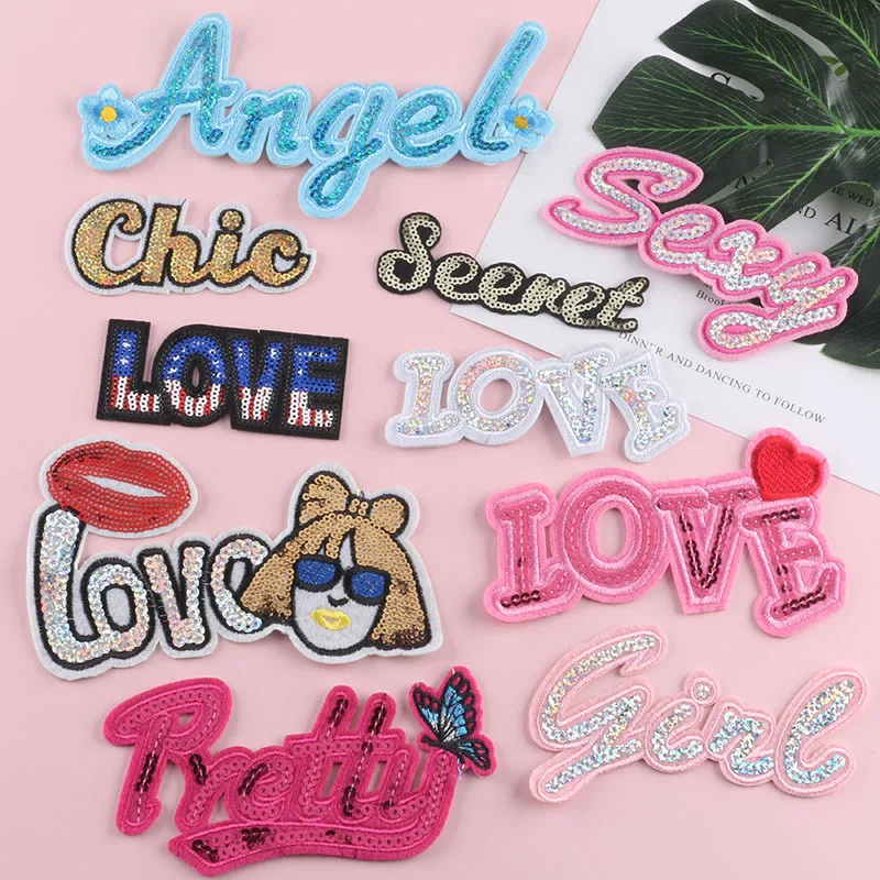 

1 Pcs Clothing Patch Emblem Fusible Embroidered Thermoadhesive Patches Piece Sequin Embroidery Personalized Letter Patchs