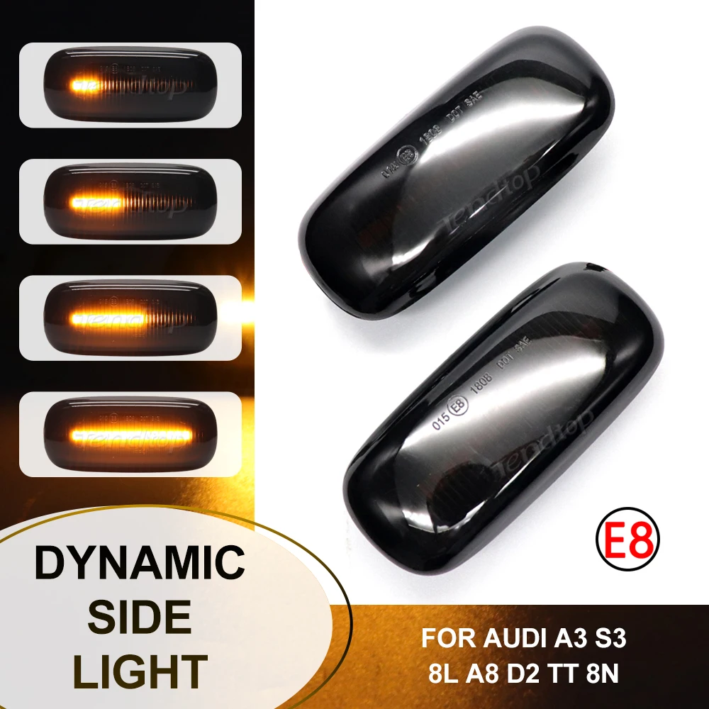 For Audi A3 S3 8L A8 D2 TT 8N Dynamic LED Turn Signal Light Warning Side Marker Light  Sequential Scroll Mirror Indicator