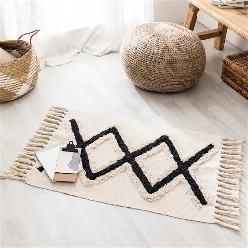 

Bohemian Style Carpets Cloth Weave Rugs For Living Room Bedroom Decor Tassels Carpet Floor Door Mat Coffee Table Sofa Area Home
