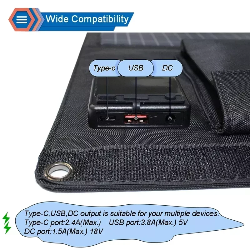 

50W Foldable Solar Panel 18V Black Portable Solar Charger Outdoor Quick Charge Solar Panels for Smartphone Bank