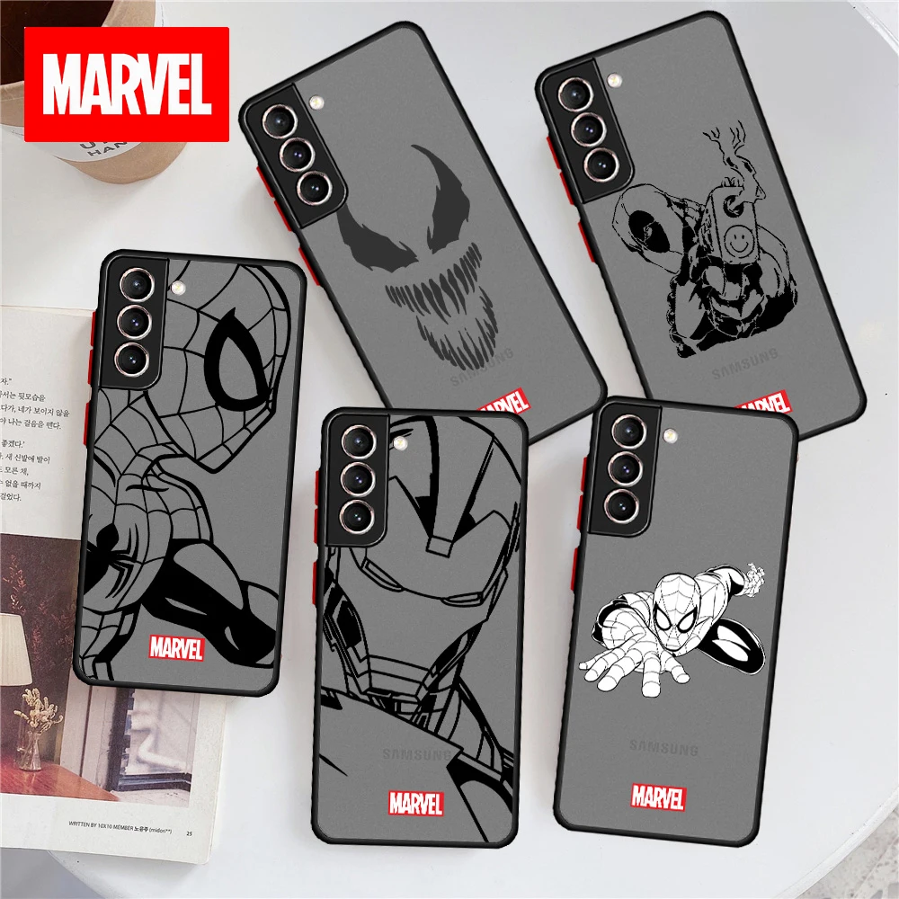 

Marvel Matte Case For Samsung Galaxy S22 Ultra S21 Plus S20 FE S10 5G Note 20 10 Lite S10e S9 IronMan Spiderman Hard Phone Cover