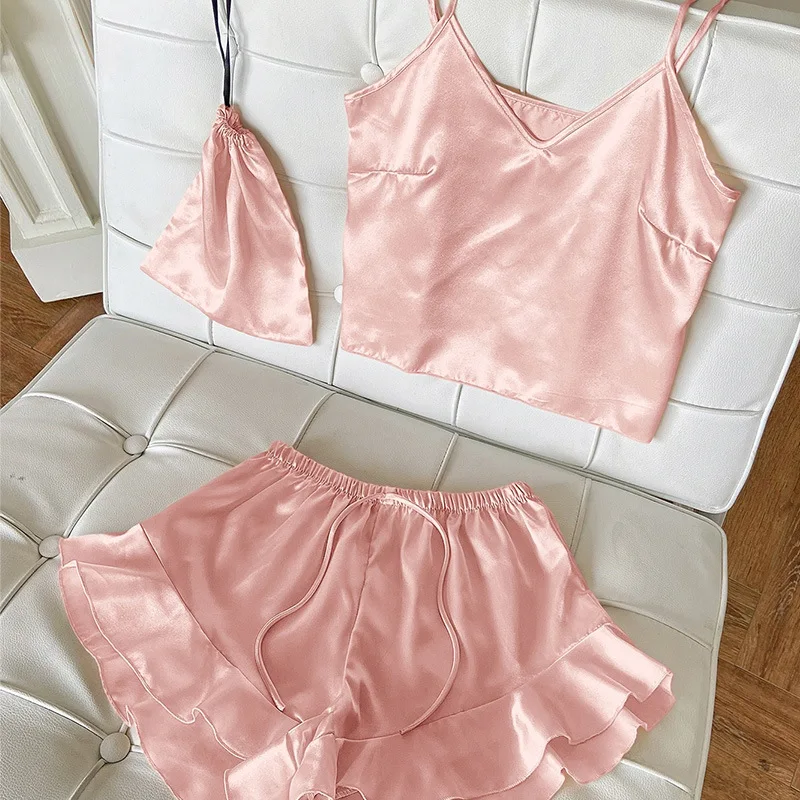 Pajamas Set Sling Tops with Shorts Three-piece Set Fashion Sexy Ladies Casual Women's Homewear Suits Sleepwear Women's Pajamas
