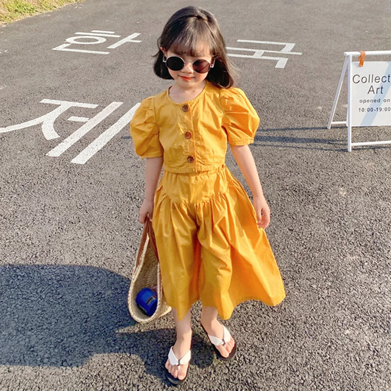 

2023 Summer New Children'S Clothing Sets Girls Fashion Suits European American Style High-Waisted Tops And Wide-Leg Pants 2PC
