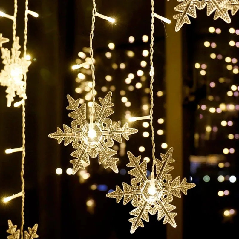 2024 рождественские украшения, СВЕТОДИОДНАЯ Гирлянда-занавеска в виде снежинок, волнистое освещение для помещений и улицы, праздничное украшение, новый год