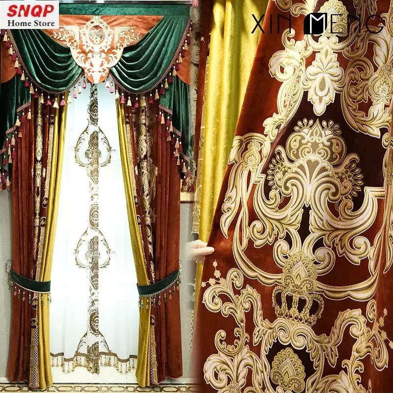 

Европейские красные ретро роскошные бархатные шторы для гостиной спальни светонепроницаемые вышитые свадебные праздничные дворцовые оконные тканевые декорации