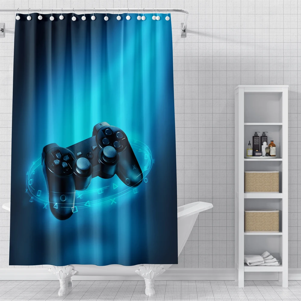 

Funny Game Console Shower Curtain Gamepad Themed Bath Curtain 3D Waterproof Fabric Gamer Shower Curtain for Bathroom Home Decor