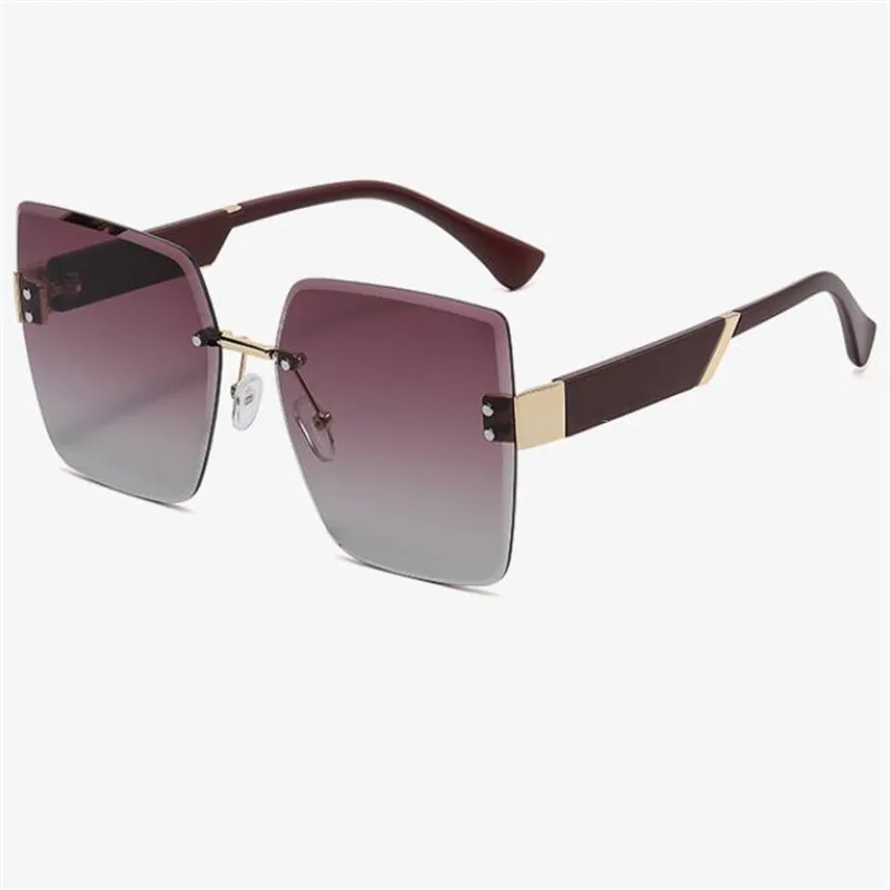 

Moda de luxo marca sem aro feminino óculos de sol para homens vintage designer óculos quadrados vermelho tons uv400、