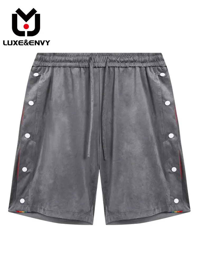 

LUXE&ENVY High Street Fashion Personalized Ribbed Colorful Ribbon Panel Velvet Casual Sports Shorts Spring Summer 2023 New