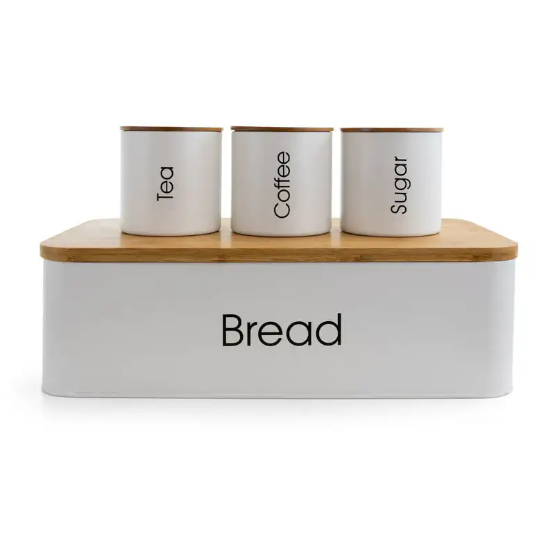 

4 Piece Bamboo Storage and Organization Canister Set in White Food storage containers Kitchen organizer Squeeze bottle Glass jar