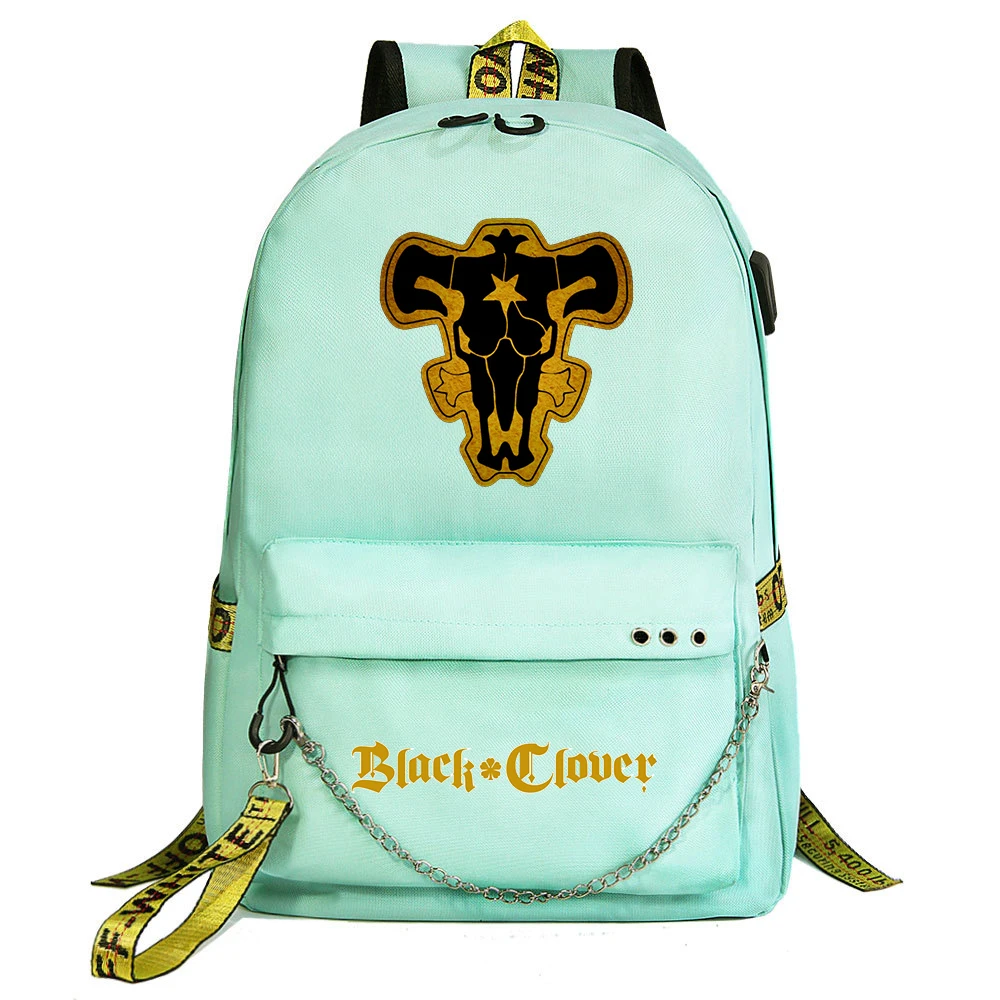 

Anime Black Clover Backpack Boys Girls Schoolbag Women Men Harajuku Travel Bags Casual Laptop USB Port Chain Backpacks