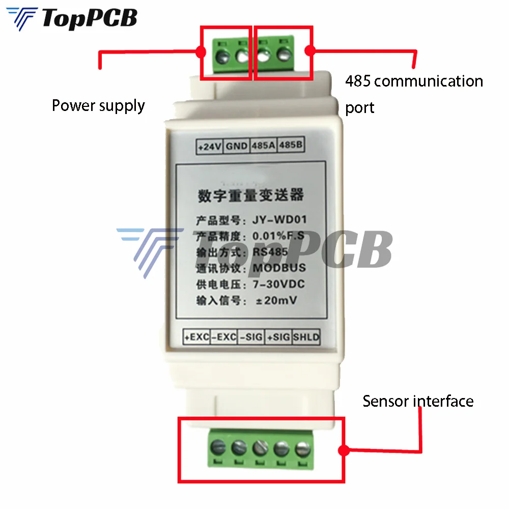 

DC 7-30V ModBus RTU RS485 Digital Weight Transmitter Transducer Converter Amplifier Load Cell Sensor Module Guide Rail