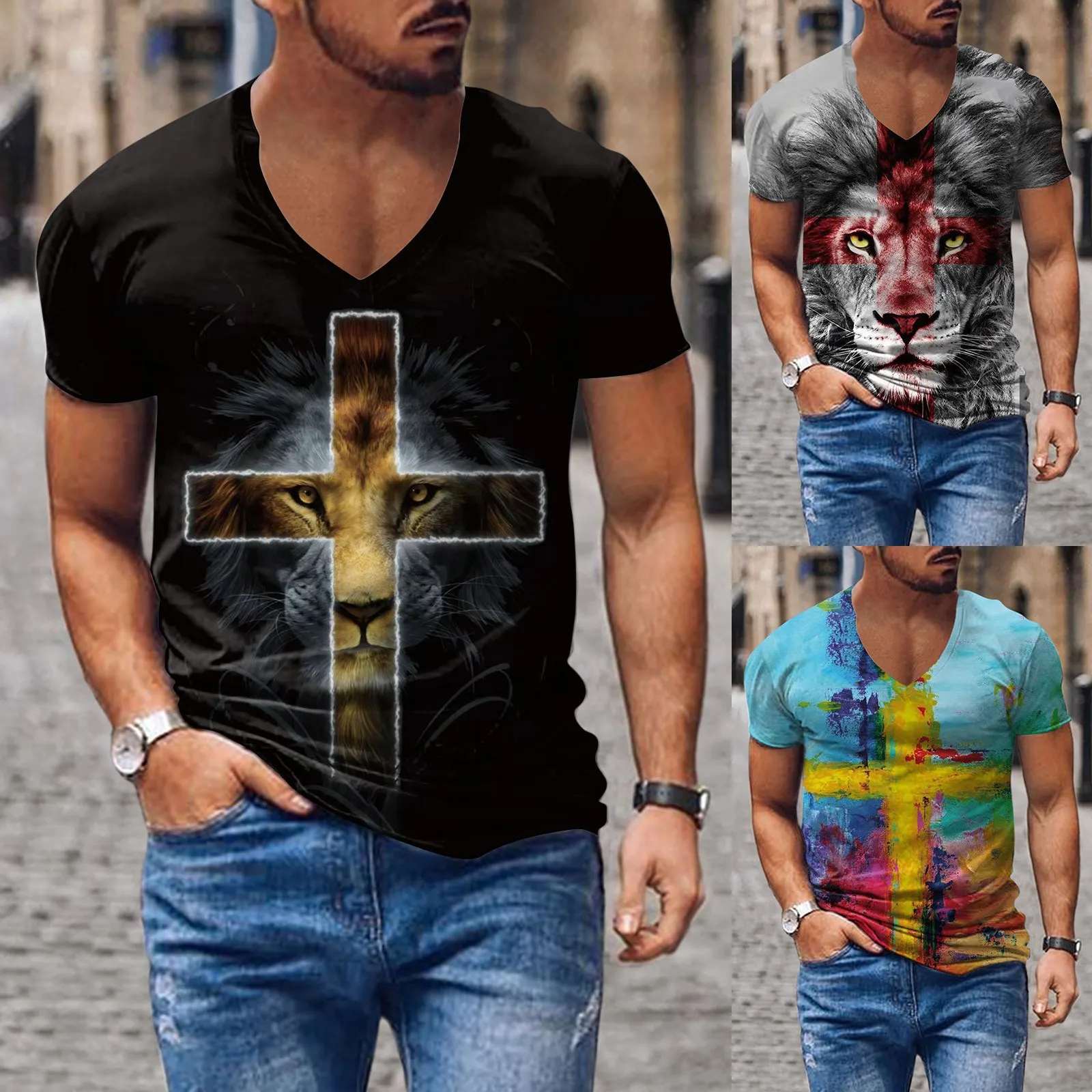 

Mens Summer Muscle Fitness Street Personality Cross V Neck Short Sleeve T Shirt Water Sandal Toddler Girl