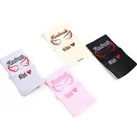 100 pcs polyester hand made with love tags rectangle wing pattern foldable cloth labels for knitted hats garment woven sew tag