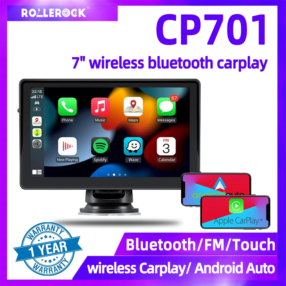 

Portable Wireless 7 Inch Touch Screen Car Display Android Auto AUX Stereo Multimedia Carplay Reversing Video Bluetooth5.0