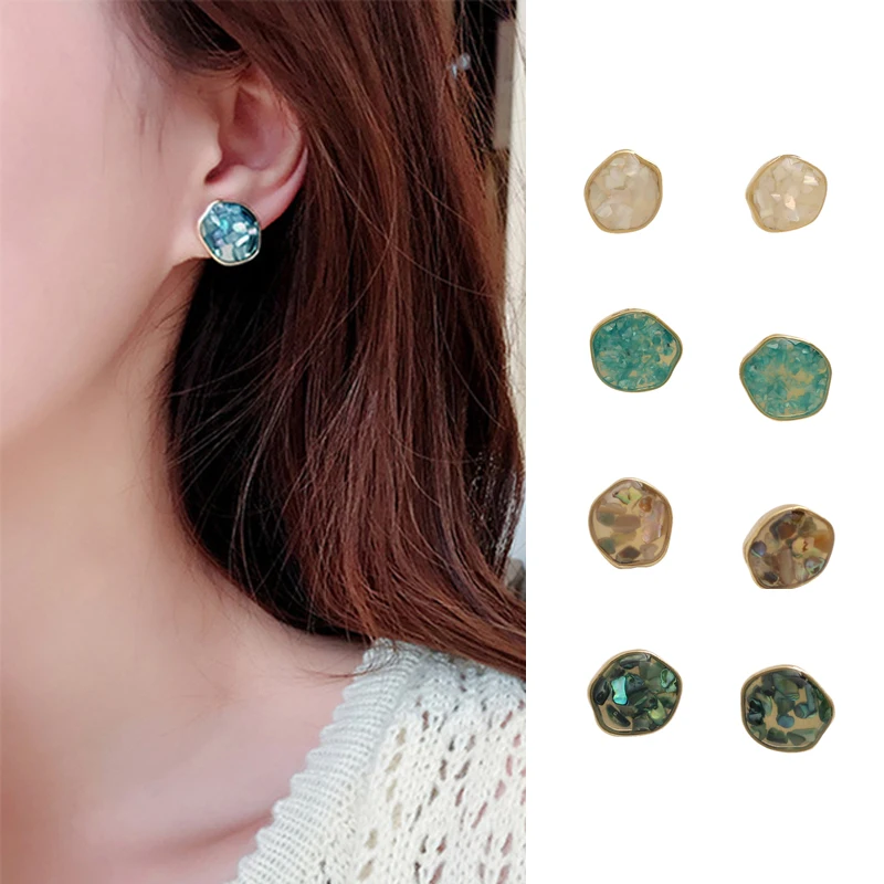 

Vintage Resin S925 Silver Needle Stud Earrings Fashion Simple Versatile Irregular Geometric Retro Ear Studs Fashion Jewelry Gift