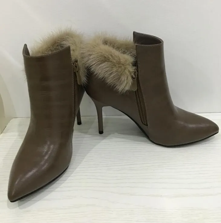 

Dousin partin Fur Boots Thin High Heels 8cm Pointed Toe Winter Fur Boots Quality Shoes For Women Botas Fashion Shoes Woman