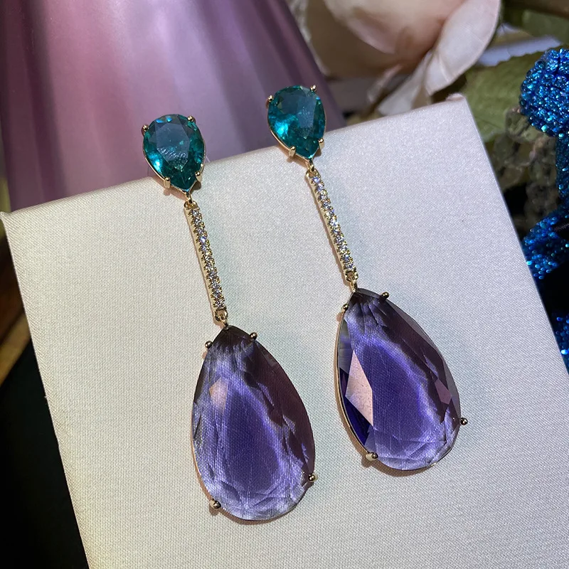 

Purple Drop Earrings 925 Silver Needle Amethyst Earrings Ice-through Violet Semi-precious Stone Earrings Valentine's Day Gift