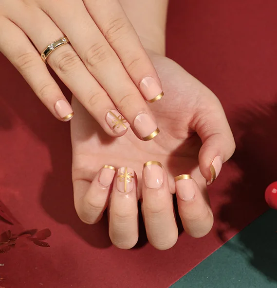 

24Pcs/Box Christmas Fake Nails With 24Pcs Glue Sticker Nail Tips Press On Nails French Tips Artifical Nails False Nails