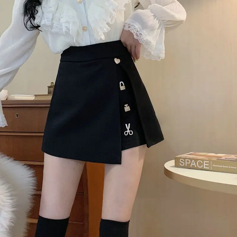 Black Skirt Women's Spring Korean Casual Version High Waist Thin Temperament A-line Skirt Short Small All-match Hip Slit Skirt