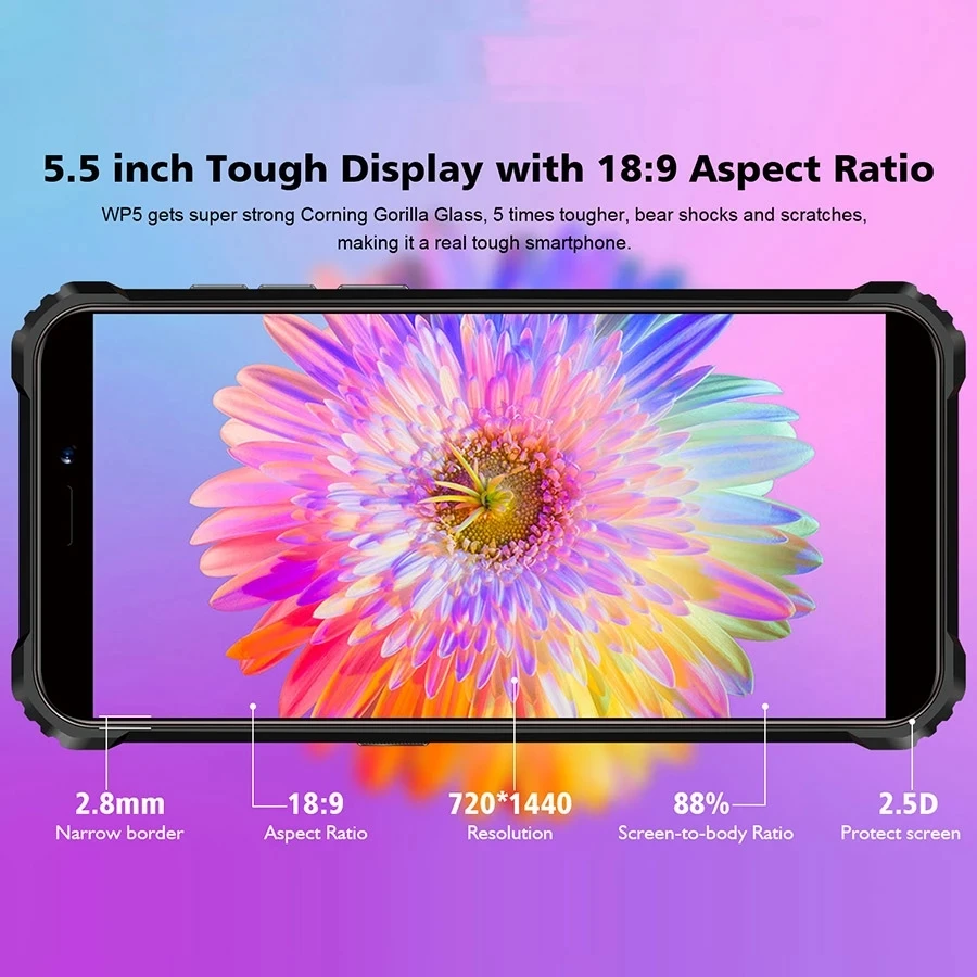 OUKITEL WP5 4G Rugged SmartPhone Quad Core 4GB 32GB 8000mAh Mobile Phone 5.5 Inch Waterproof MT6761 Triple Camera Phone