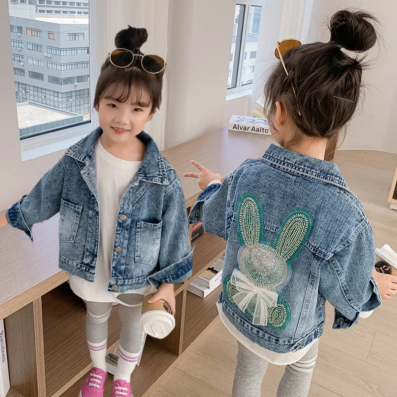 Джинсовая ветровка для девочек модное уличное пальто с отложным воротником и