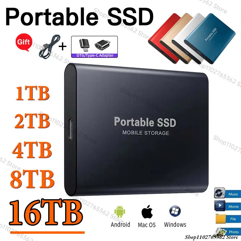 Original External Hard Drive 128TB Portable SSD 64TB 16TB 8TB 4T USB 3.1 External Solid State Hard Drive for Laptop Notebook Mac