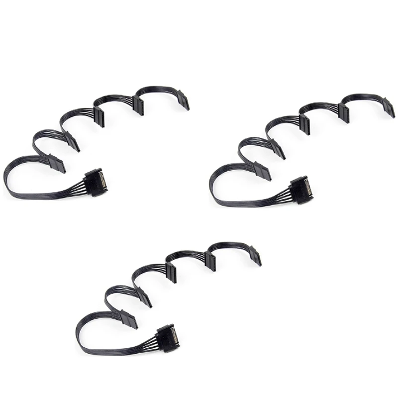 

3 Pieces Of 15-Pin Sata Power Extension Hard Drive Cable 1 Male To 5 Female Power Adapter Cable For Diy Pc Server 60Cm