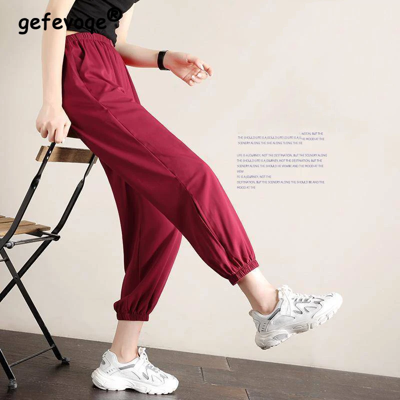 2022 Summer Women Korean Fashion High Waist Loose Streetwear Cropped Trousers Casual Sexy Hollow Out Pocket Wide Leg Harem Pants