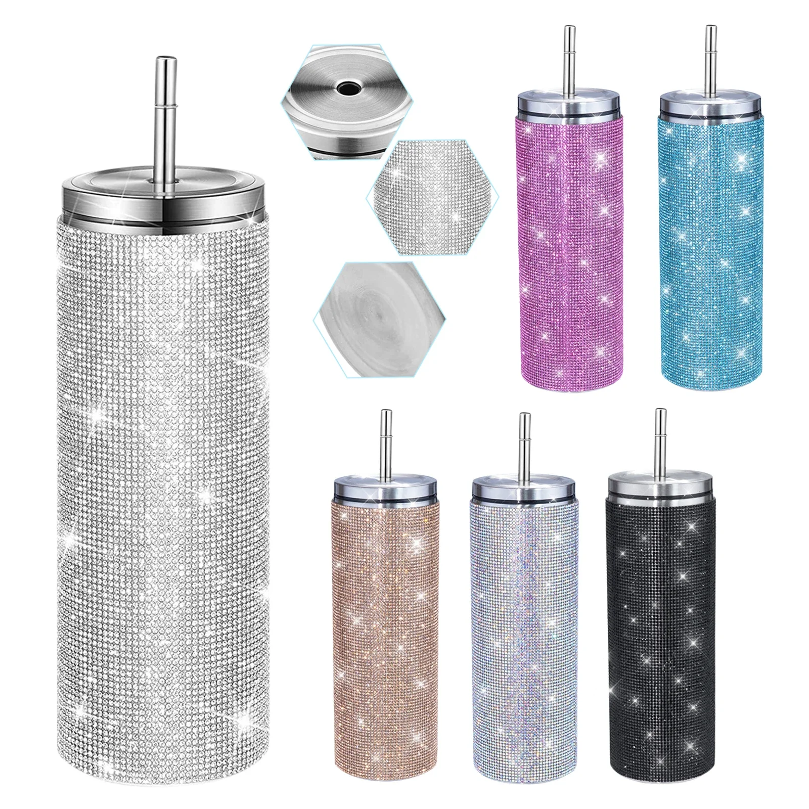 

Rhinestone 600ml Bottle Fitness Drinking Household Drinking Mugs Straw Sports Diamond Cups Accessories Insulation Gym