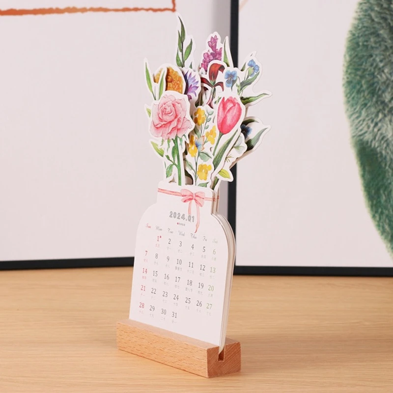 Настольный календарь с кровавыми цветами на 2024 год деревянным основанием