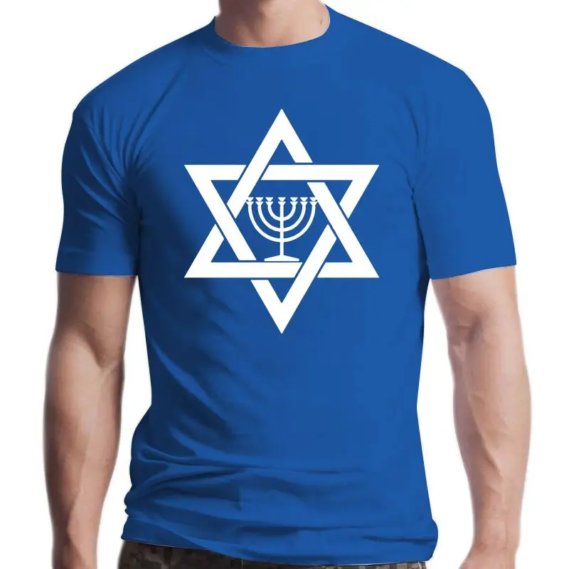 

New Mens Jewish Menorah Relgion Star of David t shirt Design cotton O Neck Family Cute Building summer Formal shirt