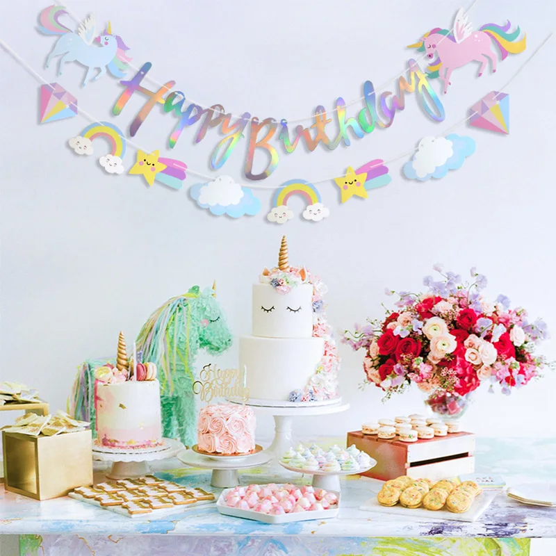 

4m Happy Birthday Unicorn Rainbow Banner Happy Unicorn Birthday Party 123st Birthday Party Decor Kids Favor Unicorn Banner
