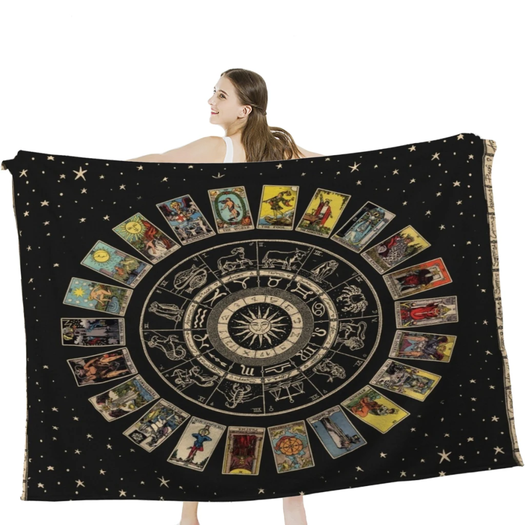 

Wheel of the Zodiac, Astrology Chart & the Major Arcana Tarot Throw Blanket,Nap Blanket,Sofa, Camping, Cold Cinema or Travel