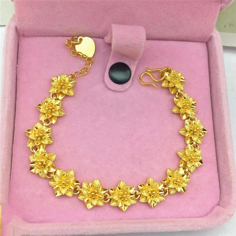 

Real 14K Yellow Gold Color Bracelet for Women Bride Widen Flower Bud Bracelets Jewelry Gifts Wedding Engagement Bracelets