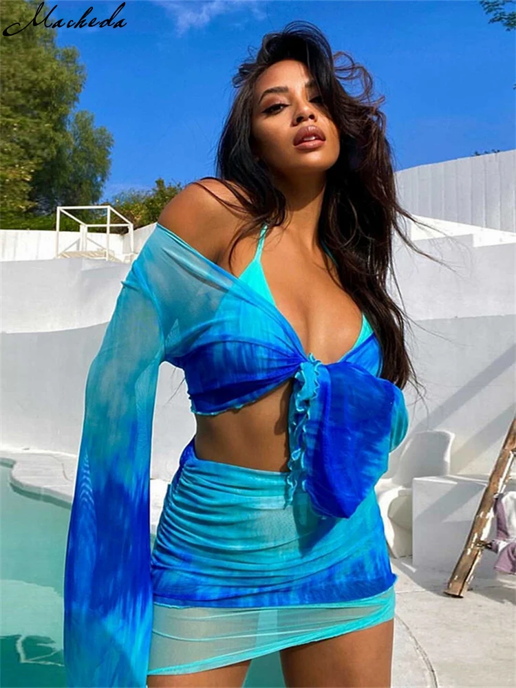 

Macheda Spring halter belt crop top paired with low Fanny pack short skirt Beach women's two-piece suit Sunny chic women's dress