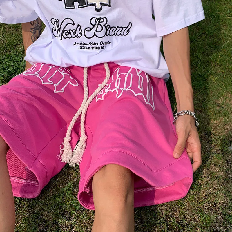 Summer Unisex Style Drawstring Shorts Letter Capris Relaxed Casual Fit Sports Shorts
