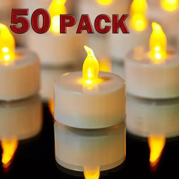 50pcs Tea Lights Battery LED Flameless Tea Lights Votive Candles Realistic And Bright Flickering Holiday Gift Operated for Seaso