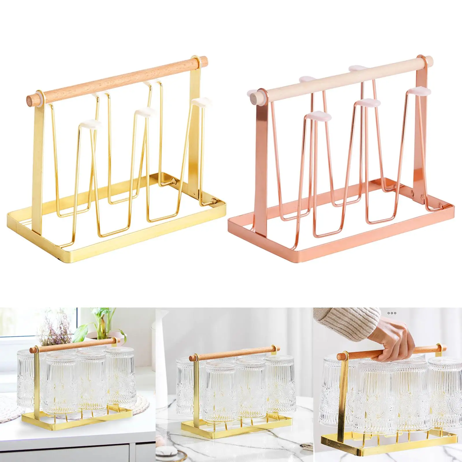 Metal Cup Drying Rack Stand Holder Tree Mug Organizer 6 Hooks Silicone Protective Hooks for Glasses Cabinet Pantry Countertop images - 6