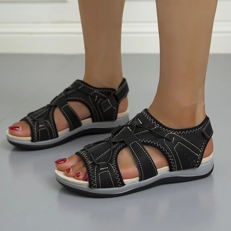 Сандалии женские в стиле ретро повседневная парусиновая обувь плоская подошва с