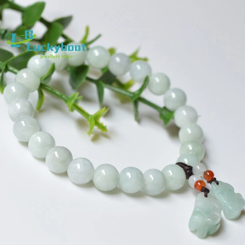 

Wholesale Class a Natural Jadeite Pixiu Bracelet Light Green Burmese Emerald Bead Pixiu Pendant Bracelet Male and Female Jade Br