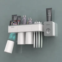 toothbrush holder bathroom accessories toothpaste squeezer dispenser storage shelf set for bathroom magnetic adsorption with cup