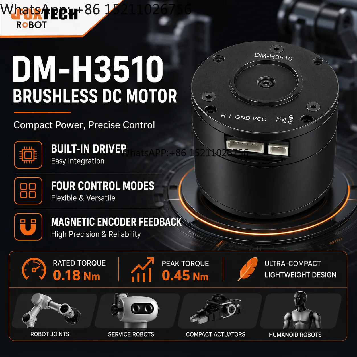 Фото DM-H3510 24В 0.45Нм пиковый крутящий момент 1800 об/мин CAN-FD 5 Мбит/с магнитный энкодер 116г легкий мотор для суставов исследовательского робота с ИИ №1