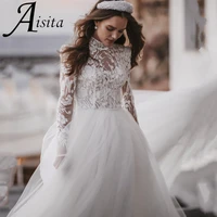 elegant lace long sleeve wedding dress a line romantic floor length bridal gown long sleeve bride robe