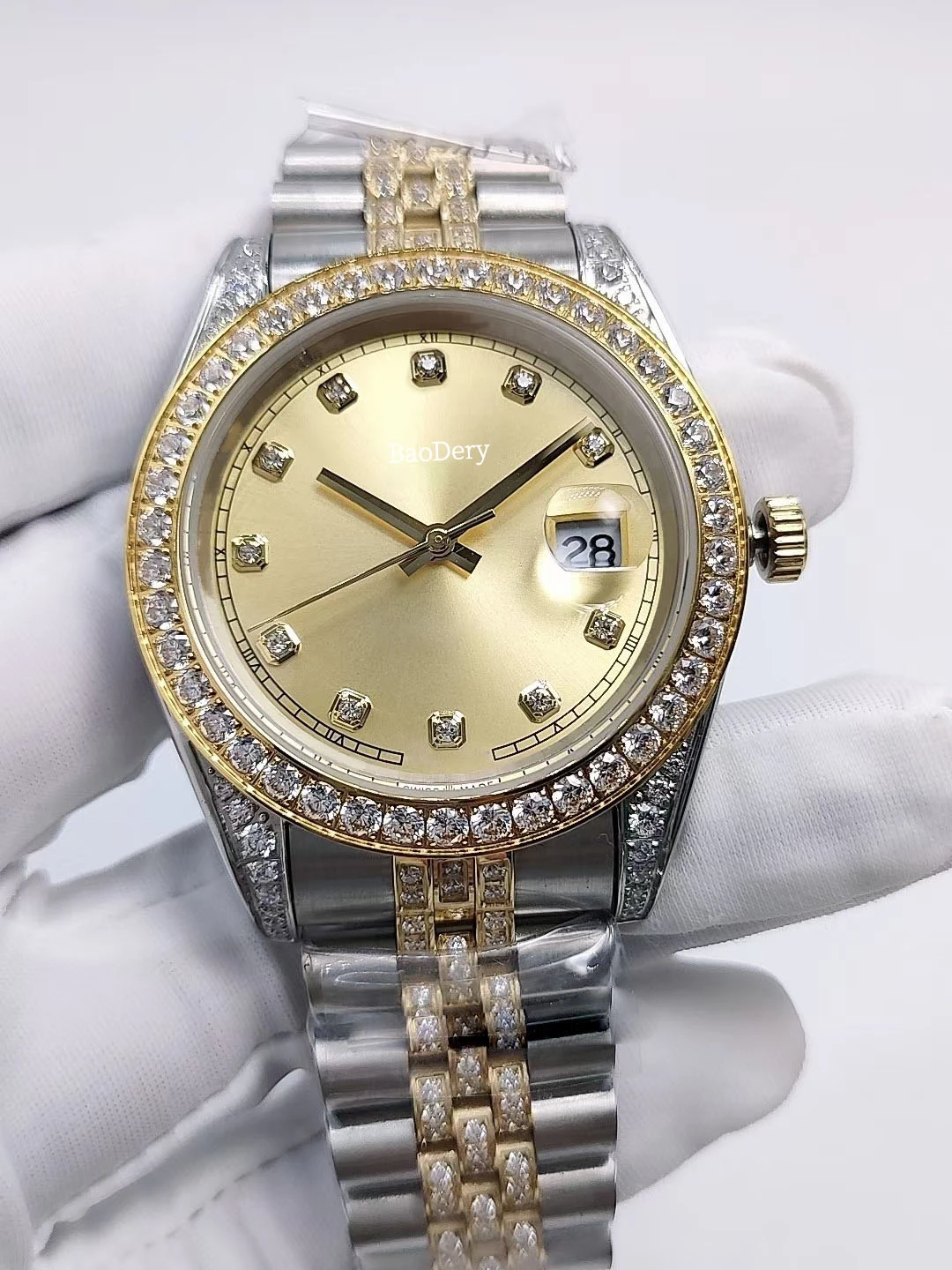 Элегантные мужские часы с бриллиантами логотипом 41 мм сапфировое зеркало и