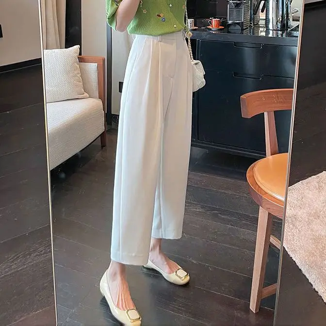 

Nine Point Suit Pants For Women's Spring And Summer Drape Straight Tube Loose White High Waisted Casual Pants