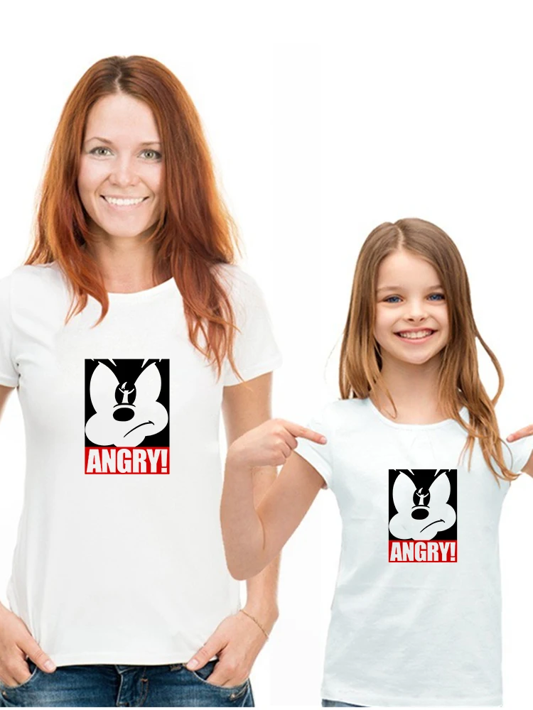 

T Shirts Disney Mickey And Friends Harajuku Style Popular Funny Tshirts Family Look Outfits Street Child Angry Mickey T-Shirts