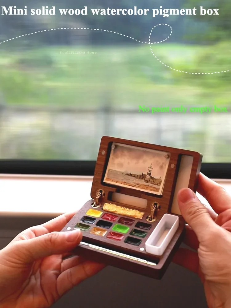 Мини-акварельный пигмент ящик из твердой древесины 12 решетчатая переносная
